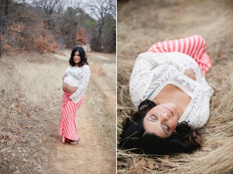 maternity photos in pastel colors with lace